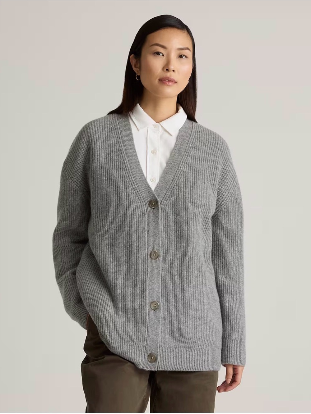 QUINCE Mongolian Cashmere Oversized Boyfriend Cardigan Sweater